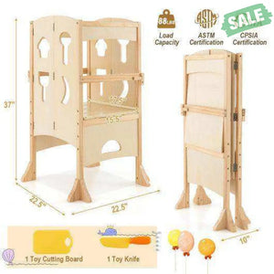 Folding Wooden Step Stool with Lockable Safety Rail for Toddler 3+-Coffee Coffee Toddler & Kids Furniture