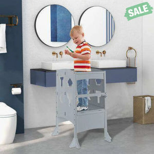 Folding Wooden Step Stool with Lockable Safety Rail for Toddler 3+-Coffee Coffee Toddler & Kids Furniture