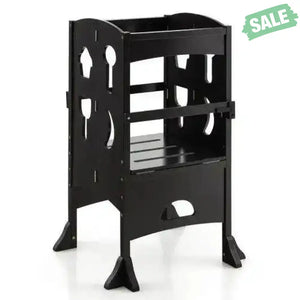 Folding Wooden Step Stool with Lockable Safety Rail for Toddler 3+-Coffee Coffee Toddler & Kids Furniture