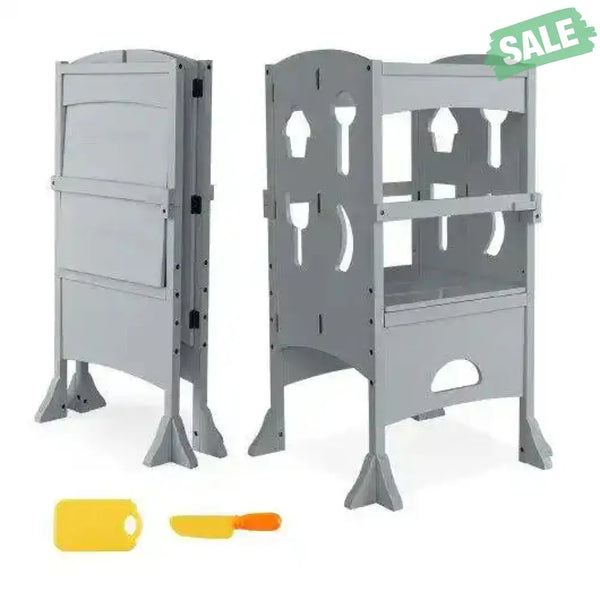 Folding Wooden Step Stool with Lockable Safety Rail for Toddler 3+-Coffee Coffee Toddler & Kids Furniture