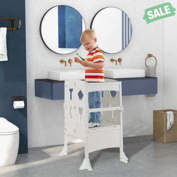 Folding Wooden Step Stool with Lockable Safety Rail for Toddler 3+-Coffee Coffee Toddler & Kids Furniture