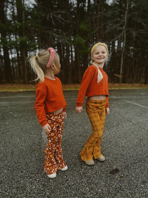 Folk Floral Jersey Bell Bottoms Flare Leggings for Babies, Toddlers and Girls