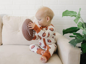 Little Joy Co Football Bamboo Zippy Romper