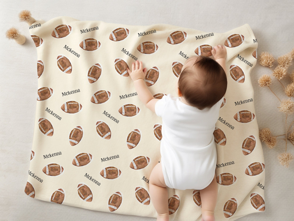 Football Baby Blanket - Plush Minky Deluxe Baby Blanket for Newborns