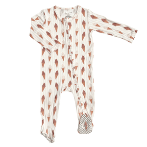 Footie zippered one piece in Sundae Fun Day design for babies, perfect for cozy sleep and play.