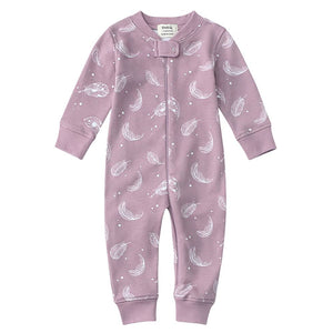 100% Organic Cotton Zip Footless Pajamas - Purple Feather