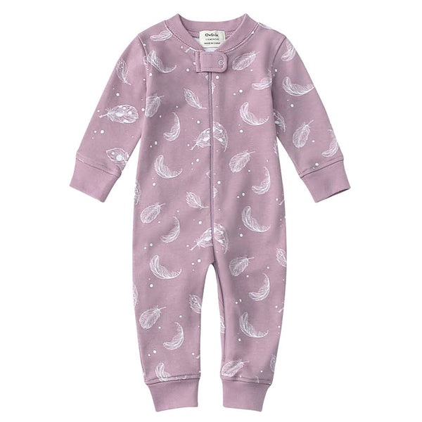 100% Organic Cotton Zip Footless Pajamas - Purple Feather