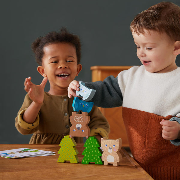 Colorful Forest Friends Stacking Toy for babies, featuring cute animal designs, perfect for sorting and stacking play.