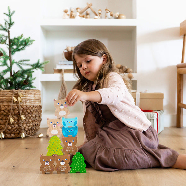 Colorful Forest Friends Stacking Toy for babies, featuring cute animal designs, perfect for stacking and sorting play.