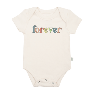 Graphic bodysuit for babies featuring "forever" design, perfect for stylish short sleeve comfort.