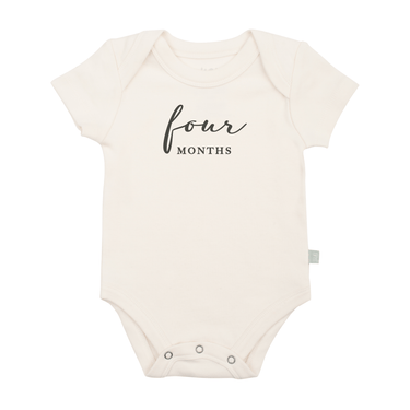 Charcoal graphic bodysuit for four months milestone, perfect for baby’s first photos. Short sleeve design.