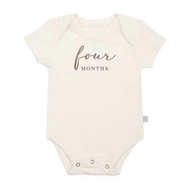 Taupe short sleeve bodysuit for four months milestone, featuring a cute graphic design.