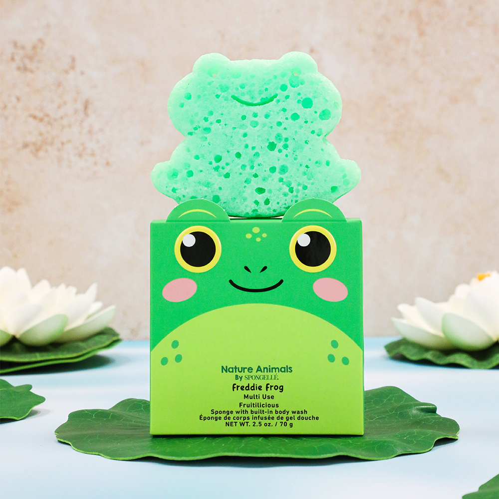 Freddie Frog Body Wash Infused Buffer for babies - gentle, fun, and nature-inspired bath time essential.