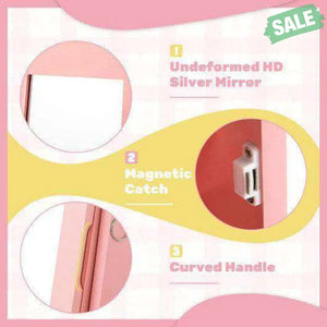 Free-Standing Full Length Kids Jewelry Armoire Cabinet with Storage Capacity-Pink Pink Kids Vanities