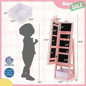 Free-Standing Full Length Kids Jewelry Armoire Cabinet with Storage Capacity-Pink Pink Kids Vanities