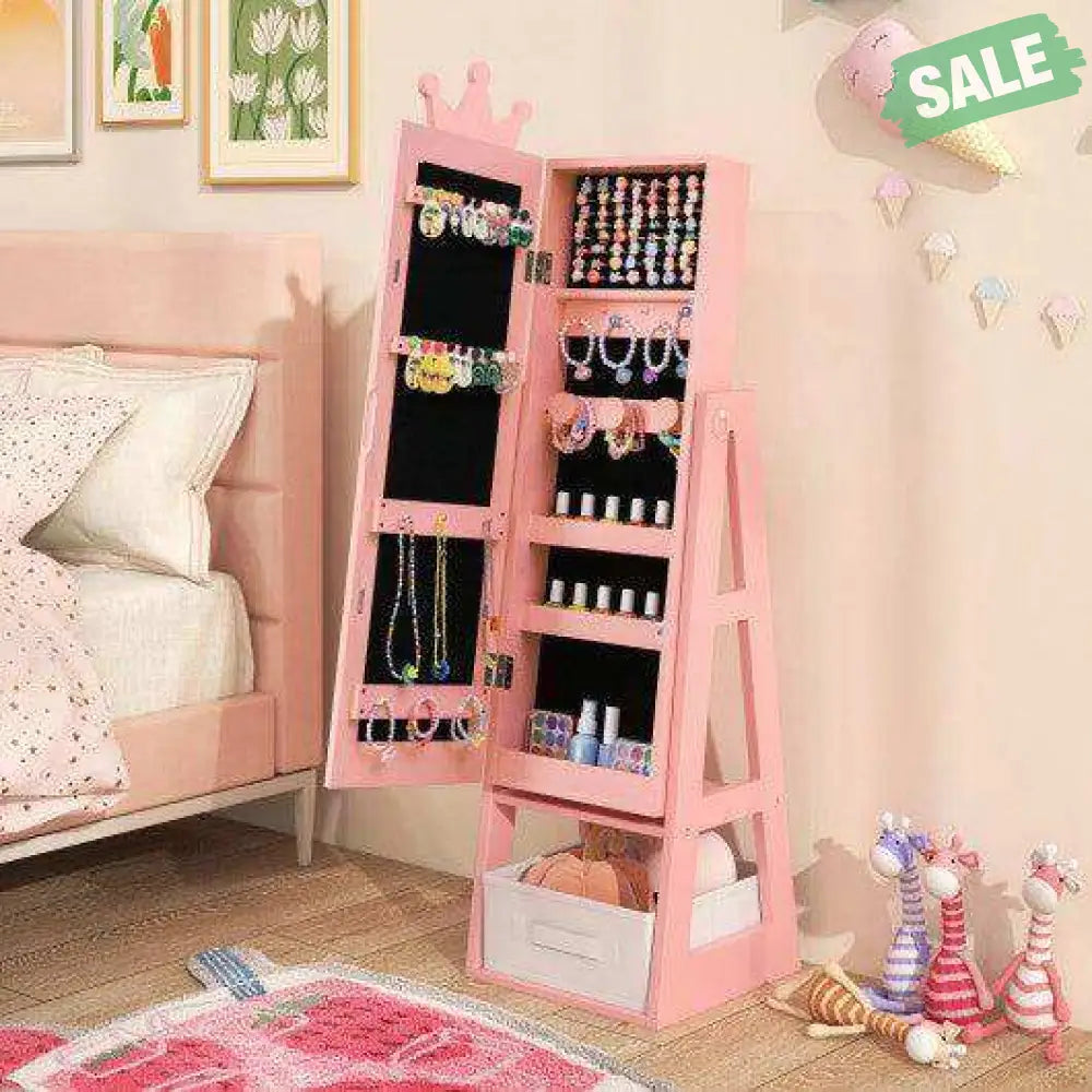 Free Standing Full Length Jewelry Armoire Cabinet Storage Capacity
