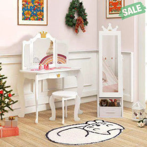 Free-Standing Full Length Kids Jewelry Armoire Cabinet with Storage Capacity-White