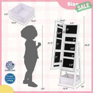 Free-Standing Full Length Kids Jewelry Armoire Cabinet with Storage Capacity-White
