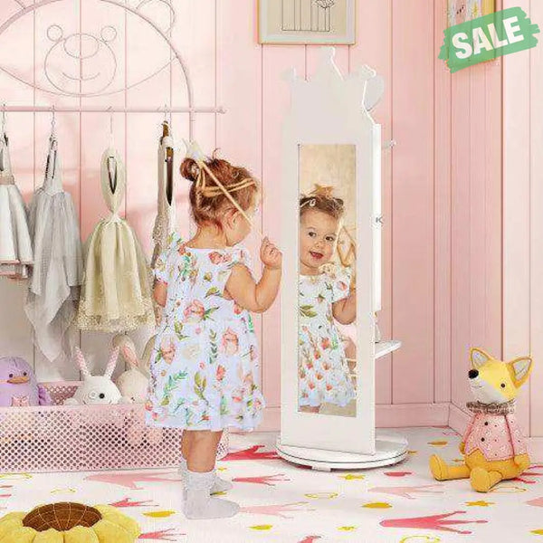 Free-Standing Full Length Mirror Kids Jewelry Armoire Cabinet-Pink Pink Kids Vanities