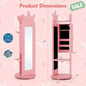 Free-Standing Full Length Mirror Kids Jewelry Armoire Cabinet-Pink Pink Kids Vanities