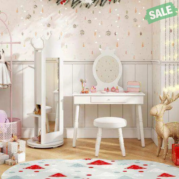 Free-Standing Full Length Mirror Kids Jewelry Armoire Cabinet-Pink Pink Kids Vanities