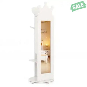 Free-Standing Full Length Mirror Kids Jewelry Armoire Cabinet-Pink Pink Kids Vanities