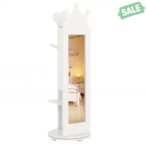 Free-Standing Full Length Mirror Kids Jewelry Armoire Cabinet-Pink Pink Kids Vanities
