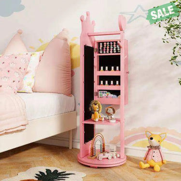 Free-Standing Full Length Mirror Kids Jewelry Armoire Cabinet-Pink Pink Kids Vanities