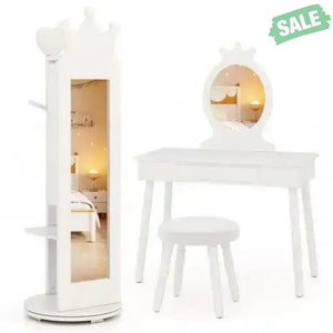 Free-Standing Full Length Mirror Kids Jewelry Armoire Cabinet-Pink Pink Kids Vanities