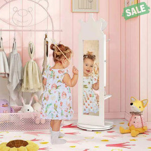 Free-Standing Full Length Mirror Kids Jewelry Armoire Cabinet-White