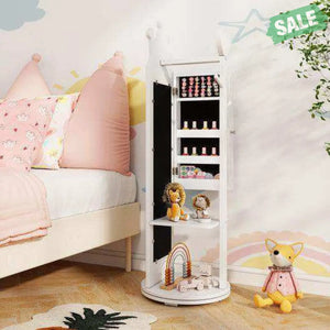 Free-Standing Full Length Mirror Kids Jewelry Armoire Cabinet-White