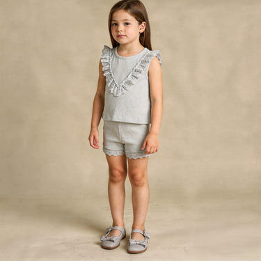 Organic Ruffle Top & Shorts Set - Fog