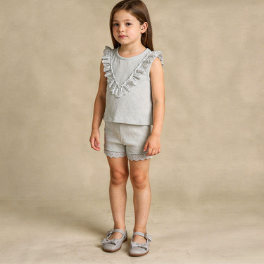 Organic Ruffle Top & Shorts Set - Fog