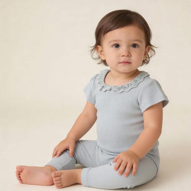 Organic Lace Collar Onesie & Tights Set - Fog