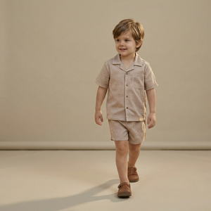 Organic Shirt & Shorts Set - Caramel Check