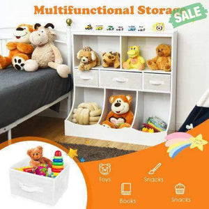 Freestanding Combo Cubby Bin Storage Organizer Unit W/3 Baskets-Brown Brown Kids Storage