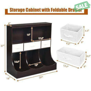 Freestanding Combo Cubby Bin Storage Organizer Unit W/3 Baskets-Brown Brown Kids Storage