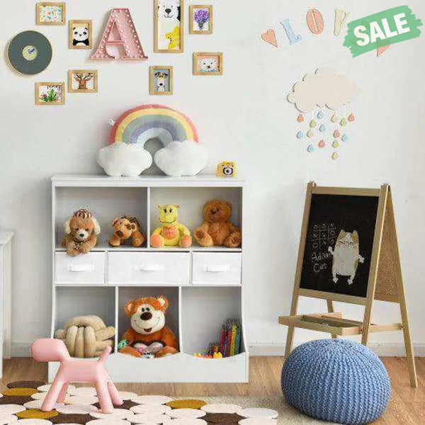 Freestanding Combo Cubby Bin Storage Organizer Unit W/3 Baskets-Brown Brown Kids Storage