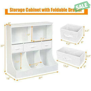 Freestanding Combo Cubby Bin Storage Organizer Unit W/3 Baskets-Brown Brown Kids Storage