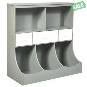 Freestanding Combo Cubby Bin Storage Organizer Unit W/3 Baskets-Brown Brown Kids Storage