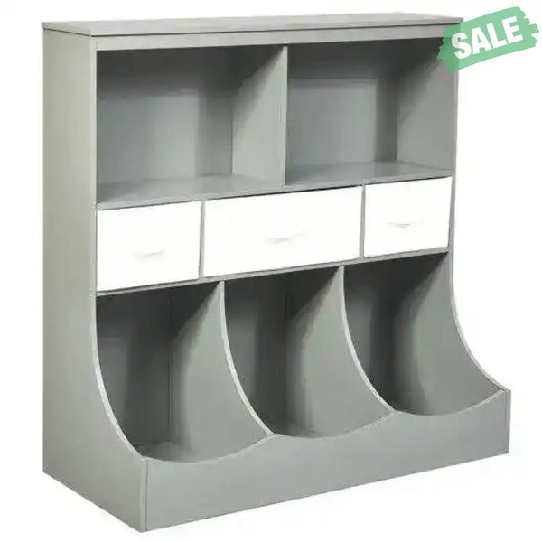 Freestanding Combo Cubby Bin Storage Organizer Unit W/3 Baskets-Brown Brown Kids Storage