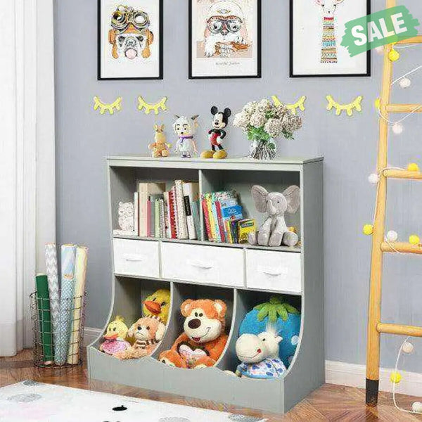 Freestanding Combo Cubby Bin Storage Organizer Unit W/3 Baskets-Brown Brown Kids Storage