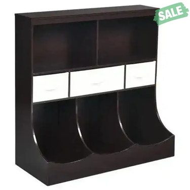 Freestanding Combo Cubby Bin Storage Organizer Unit W/3 Baskets-Brown Brown Kids Storage