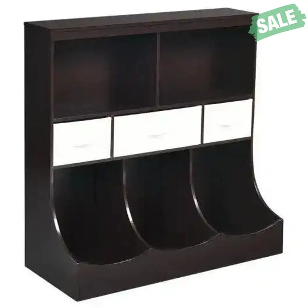 Freestanding Combo Cubby Bin Storage Organizer Unit W/3 Baskets-Brown Brown Kids Storage