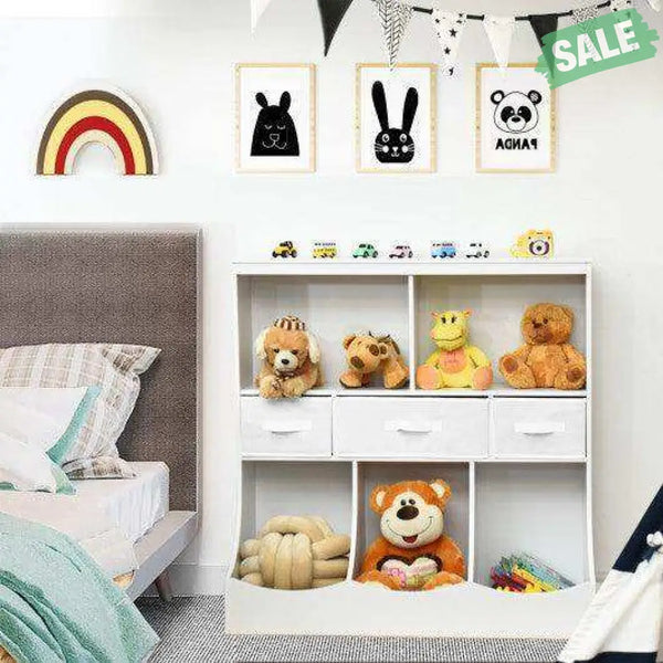 Freestanding Combo Cubby Bin Storage Organizer Unit W/3 Baskets-Brown Brown Kids Storage