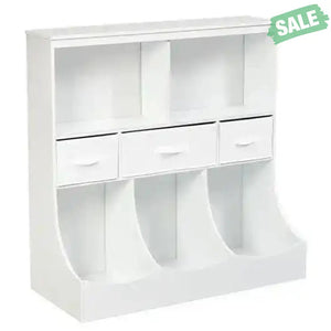 Freestanding Combo Cubby Bin Storage Organizer Unit W/3 Baskets-Brown Brown Kids Storage