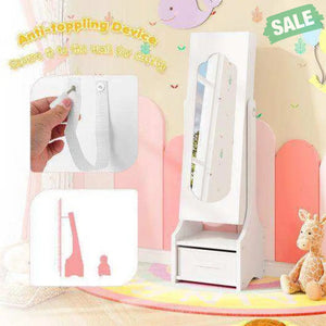 Freestanding Kids Jewelry Armoire Cabinet with Storage and 2 Tilt Angles-White White2 Kids Vanities