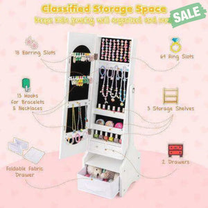 Freestanding Kids Jewelry Armoire Cabinet with Storage and 2 Tilt Angles-White White2 Kids Vanities