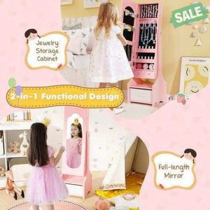 Freestanding Kids Jewelry Armoire Cabinet with Storage and 2 Tilt Angles-White White2 Kids Vanities