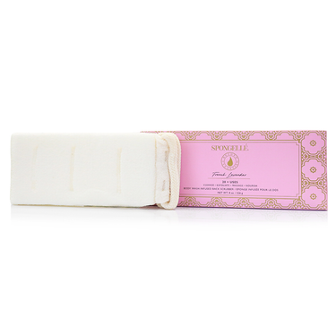 French Lavender Body Wash Infused Back Buffer for gentle cleansing and exfoliation in a soothing bath experience.